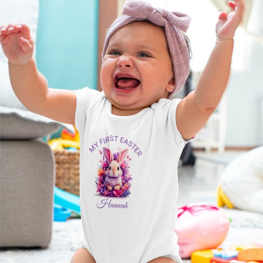 Kleurrijke pastel paashaas & Waterverf bloemen Romper