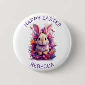 Kleurrijke pastel paashaas & Waterverf bloemen Ronde Button 5,7 Cm (Voorkant)