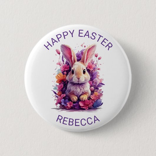 Kleurrijke pastel paashaas & Waterverf bloemen Ronde Button 5,7 Cm (Voorkant)
