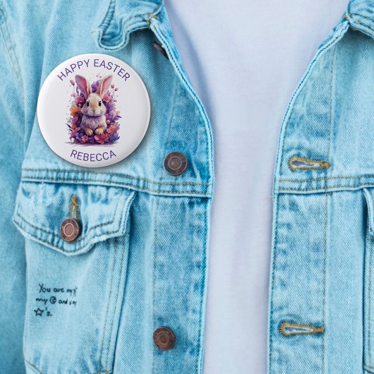 Kleurrijke pastel paashaas & Waterverf bloemen Ronde Button 5,7 Cm