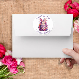 Kleurrijke pastel paashaas & Waterverf bloemen Ronde Sticker