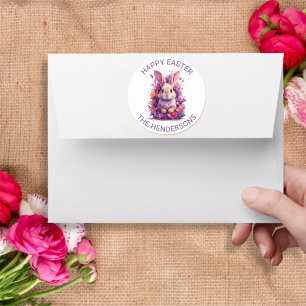 Kleurrijke pastel paashaas & Waterverf bloemen Ronde Sticker