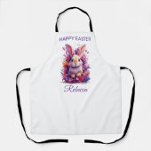 Kleurrijke pastel paashaas & Waterverf bloemen Schort (Voorkant)