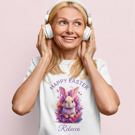 Kleurrijke pastel paashaas & Waterverf bloemen T-shirt