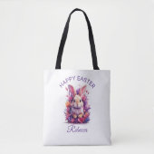 Kleurrijke pastel paashaas & Waterverf bloemen Tote Bag (Voorkant)