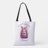 Kleurrijke pastel paashaas & Waterverf bloemen Tote Bag (Achterkant)