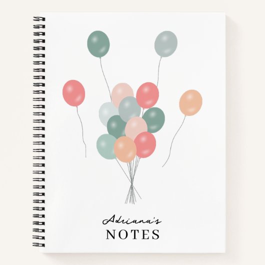 Kleurrijke pastel partij ballonnen gepersonaliseer notitieboek (Voorkant)
