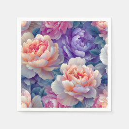 Kleurrijke Pastel Peony Botanische Patroon Servet