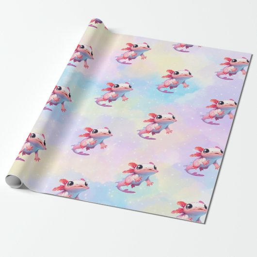 Kleurrijke pastel regenboog axolotl cadeaupapier (Uitgerold)