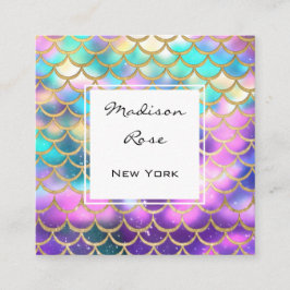 Kleurrijke pastel regenboog eenhoorn gouden zeemee vierkante visitekaartje