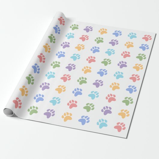 Kleurrijke Pastel Regenboog Kleuren Dog Paws Patro Cadeaupapier (Uitgerold)