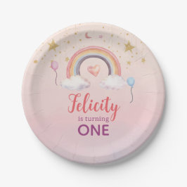Kleurrijke Pastel Regenboog Meisje Verjaardag Papieren Bordje