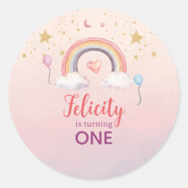 Kleurrijke Pastel Regenboog Meisje Verjaardag Ronde Sticker