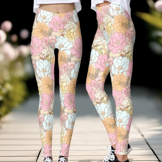 Kleurrijke pastel roze bloemmotief Leggings
