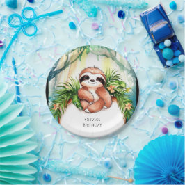 Kleurrijke Pastel Sloth Verjaardag Papieren Bordje