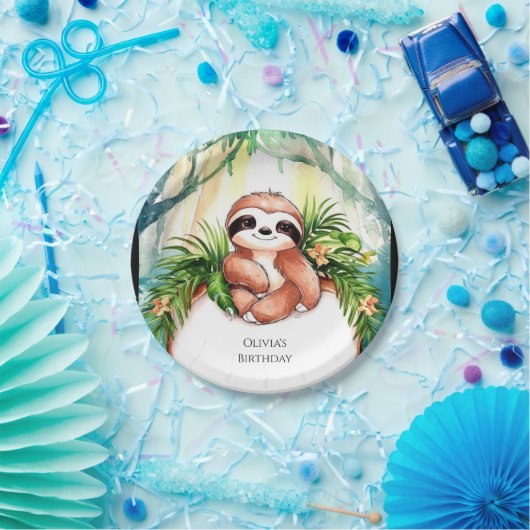 Kleurrijke Pastel Sloth Verjaardag Papieren Bordje (Feest)