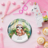 Kleurrijke Pastel Sloth Verjaardag Papieren Bordje (Feest)