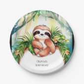 Kleurrijke Pastel Sloth Verjaardag Papieren Bordje (Voorkant)