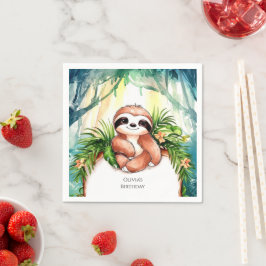 Kleurrijke Pastel Sloth Verjaardag Servet