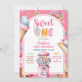 Kleurrijke Pastel Snoepjes Sweet One First Birthda Kaart (Voorkant)