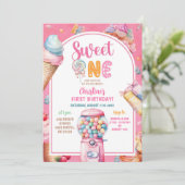 Kleurrijke Pastel Snoepjes Sweet One First Birthda Kaart (Staand voorkant)