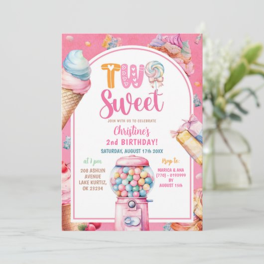 Kleurrijke pastel Snoepjes twee lieve 2e verjaarda Kaart