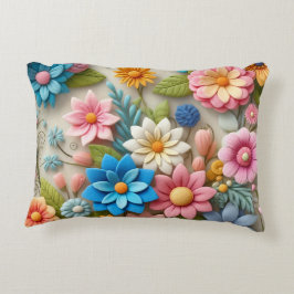 Kleurrijke Pastel Spring 3D Felt Floral Art Accent Kussen