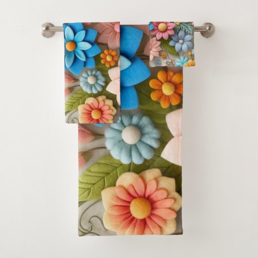 Kleurrijke Pastel Spring 3D Felt Floral Art Bad Handdoek (Insitu)