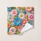 Kleurrijke Pastel Spring 3D Felt Floral Art Bad Handdoek (Wasdoekje)