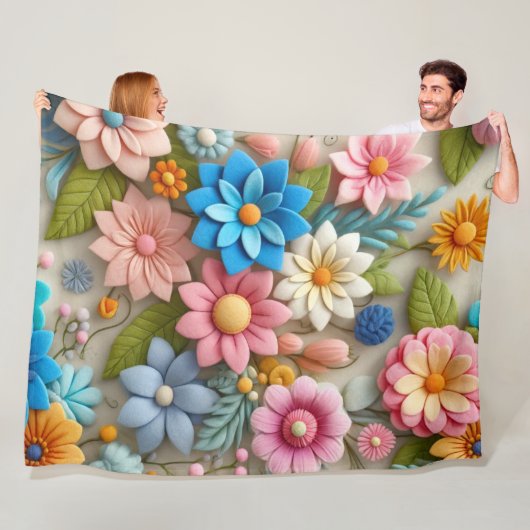 Kleurrijke Pastel Spring 3D Felt Floral Art Fleece Deken (In situ)