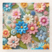 Kleurrijke Pastel Spring 3D Felt Floral Art Glazen Onderzetter (Voorkant)