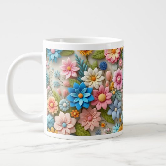 Kleurrijke Pastel Spring 3D Felt Floral Art Grote Koffiekop (Links)