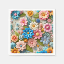 Kleurrijke Pastel Spring 3D Felt Floral Art Paper Servet