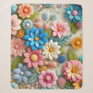 Kleurrijke Pastel Spring 3D Felt Floral Art Sherpa Deken