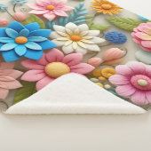 Kleurrijke Pastel Spring 3D Felt Floral Art Sherpa Deken (3/4)