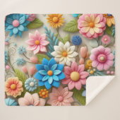 Kleurrijke Pastel Spring 3D Felt Floral Art Sherpa Deken (Voorkant (horizontaal))
