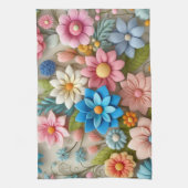 Kleurrijke Pastel Spring 3D Felt Floral Art Theedoek (Verticaal)