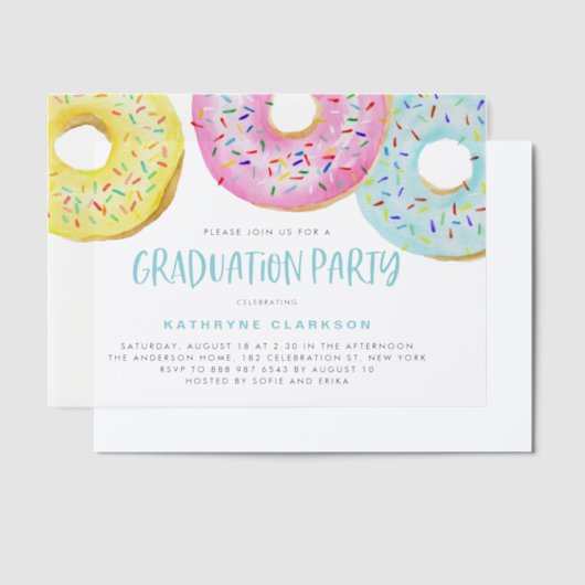 Kleurrijke Pastel Sprinkle Donuts Afstudeerfeest Vellum Uitnodigingen (Offset)