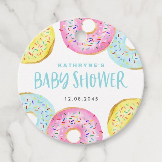 Kleurrijke Pastel Sprinkle Donuts Baby shower Bedankjes Labels (Voorkant)