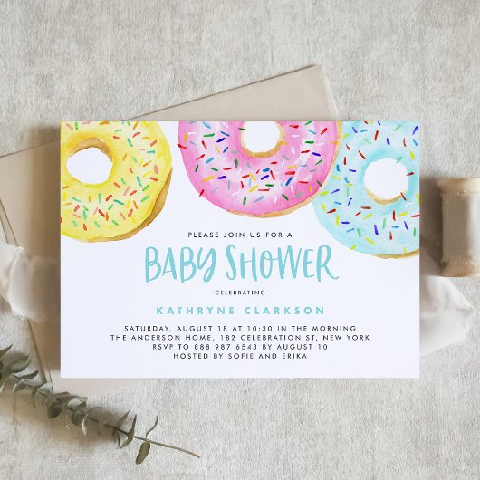 Kleurrijke Pastel Sprinkle Donuts Baby shower Kaart