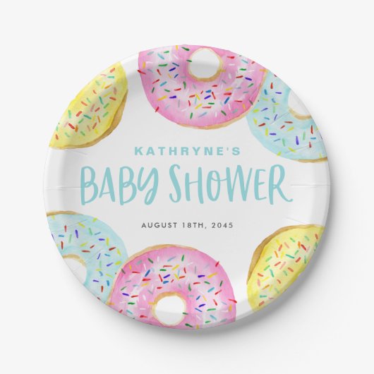Kleurrijke Pastel Sprinkle Donuts Baby shower Papieren Bordje (Voorkant)