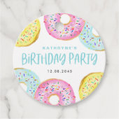 Kleurrijke Pastel Sprinkle Donuts verjaardagsfeest Bedankjes Labels (Voorkant)