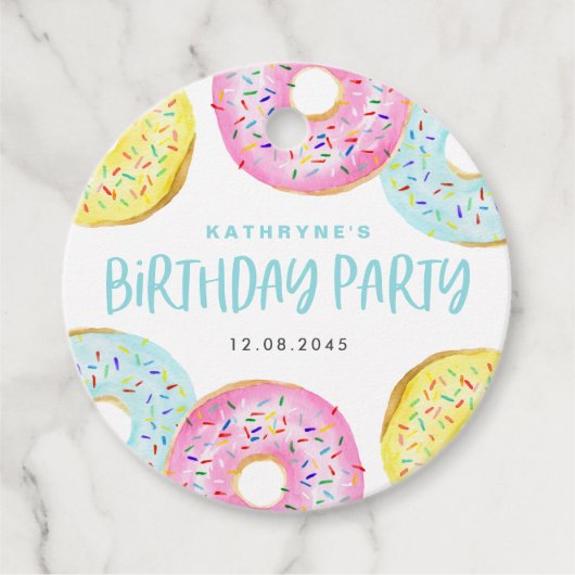 Kleurrijke Pastel Sprinkle Donuts verjaardagsfeest Bedankjes Labels (Voorkant)