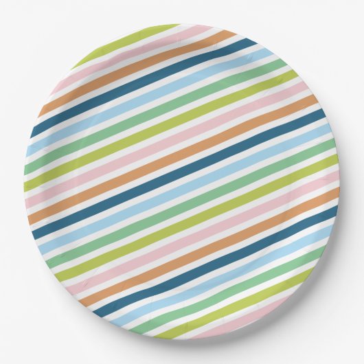 Kleurrijke pastel strepen patroon papieren bordje (Voorkant)
