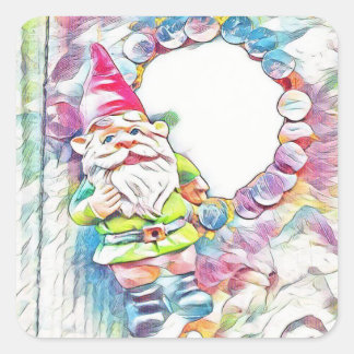 Kleurrijke Pastel Tuin Gnome Vierkante Sticker