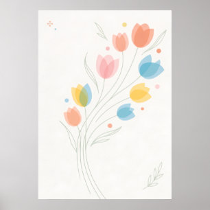 Kleurrijke Pastel Tulpen Minimalistisch Bloemenpos Poster