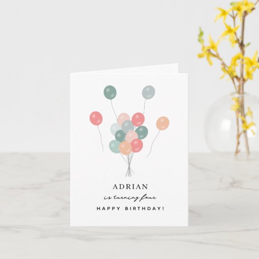 Kleurrijke Pastel Verjaardagsfeestballonnen Modern Kaart (Gele Bloem)