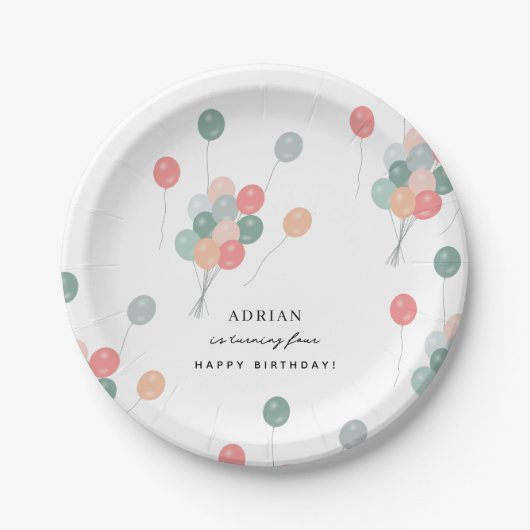Kleurrijke Pastel Verjaardagsfeestballonnen Modern Papieren Bordje (Voorkant)