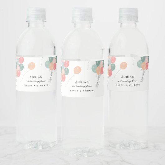 Kleurrijke Pastel Verjaardagsfeestballonnen Modern Waterfles Etiket (Flessen)