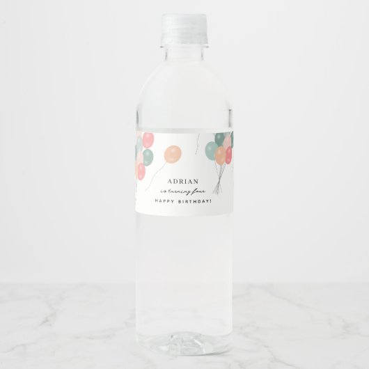 Kleurrijke Pastel Verjaardagsfeestballonnen Modern Waterfles Etiket (Voorkant)